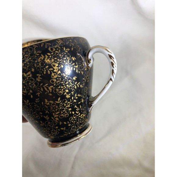 Royal Grafton Bone England Black  Gold Tea Cup & Saucer Set Green Backstamp - Picture 3 of 10